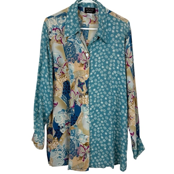 Koos of Course! 100% Silk Patchwork Print Button Front Shirt – Size 1X - Picture 1 of 12